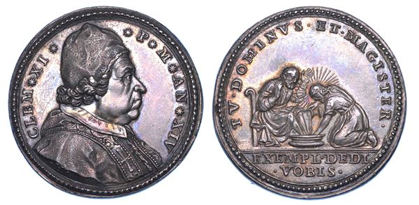 STATO PONTIFICIO. CLEMENTE XI (Giovanni Francesco Albani), 1700-1721. Medaglia in argento A. XIV (1714). Lavanda dei piedi del Giovedì Santo.
