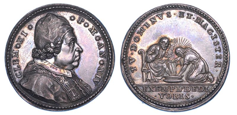 STATO PONTIFICIO. CLEMENTE XI (Giovanni Francesco Albani), 1700-1721. Medaglia in argento A. XIV (1714). Lavanda dei piedi del Giovedì Santo.  - Auction Numismatics - Medals and popes - II - Cambi Casa d'Aste