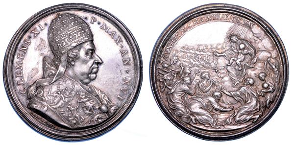 STATO PONTIFICIO. CLEMENTE XI (Giovanni Francesco Albani), 1700-1721. Medaglia annuale in argento A. XVI (1716). Ripresa delle operazioni militari contro i Turchi.