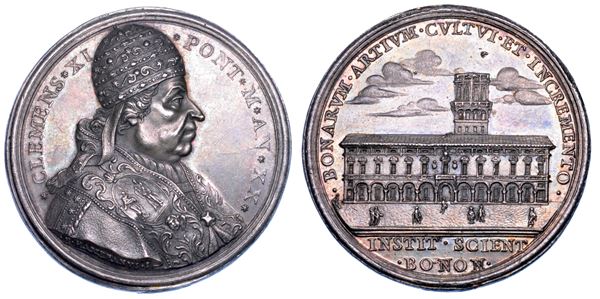 STATO PONTIFICIO. CLEMENTE XI (Giovanni Francesco Albani), 1700-1721. Medaglia annuale in argento A. XX (1720). L'istituto delle arti e delle scienze di Bologna.