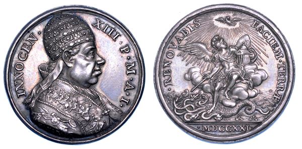 STATO PONTIFICIO. INNOCENZO XIII (Michelangelo Conti di Poli),  1721-1724. Medaglia annuale in argento 1721/A. I. Possesso della Basilica Lateranense.