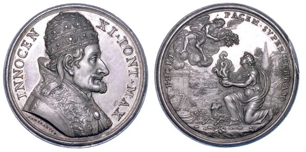 STATO PONTIFICIO. INNOCENZO XI (Benedetto Odescalchi), 1676-1689. Medaglia in argento 1679 (A. III). Pace di Nimega.