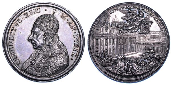 STATO PONTIFICIO. BENEDETTO XIII (Pier Francesco Vincenzo Maria Orsini), 1724-1730. Medaglia in argento A. IVB (1725/A. II). I pellegrini in visita a Roma per l'Anno Santo.