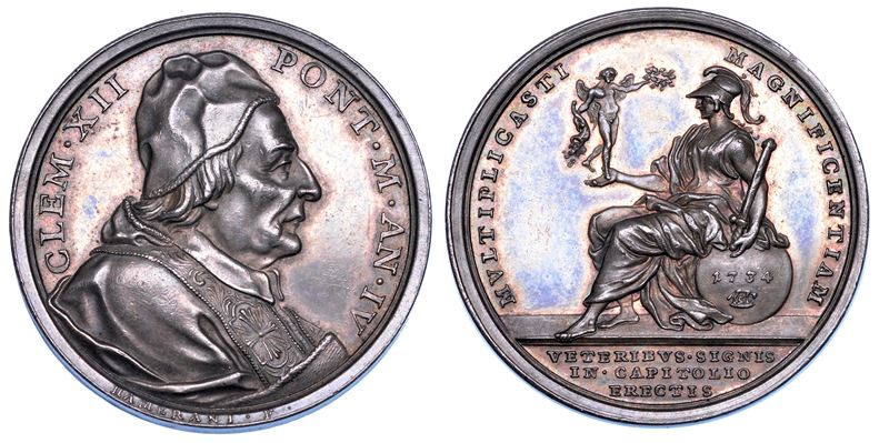 STATO PONTIFICIO. CLEMENTE XII (Lorenzo Corsini), 1730-1740. Medaglia annuale in argento 1734/A. IV. Arricchimento del Museo Capitolino.  - Auction Numismatics - Medals and popes - II - Cambi Casa d'Aste