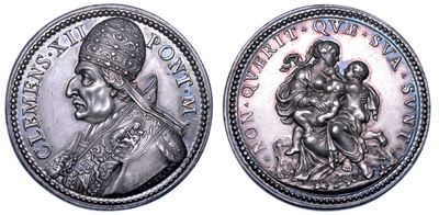 Ottone Hamerani, Medaglia in argento con busto di Clemente XII (Lorenzo Corsini) e Personificazio...