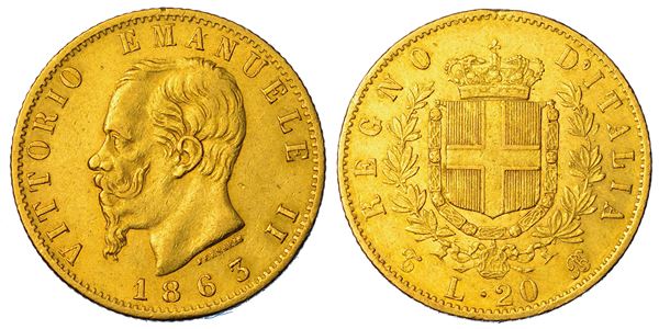 REGNO D'ITALIA. VITTORIO EMANUELE II DI SAVOIA, 1861-1878.  20 Lire 1863. Torino.