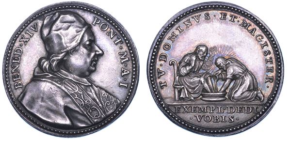 STATO PONTIFICIO. BENEDETTO XIV (Prospero Lorenzo Lambertini), 1740-1758. Medaglia in argento A. I (1741). Lavanda dei Piedi del Giovedì Santo.