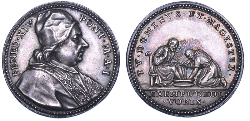 STATO PONTIFICIO. BENEDETTO XIV (Prospero Lorenzo Lambertini), 1740-1758. Medaglia in argento A. I (1741). Lavanda dei Piedi del Giovedì Santo.  - Auction Numismatics - Medals and popes - II - Cambi Casa d'Aste