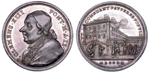 STATO PONTIFICIO. CLEMENTE XIII (Carlo Rezzonico), 1758-1769. Medaglia annuale in argento 1760/A. II. I granai di Termini.
