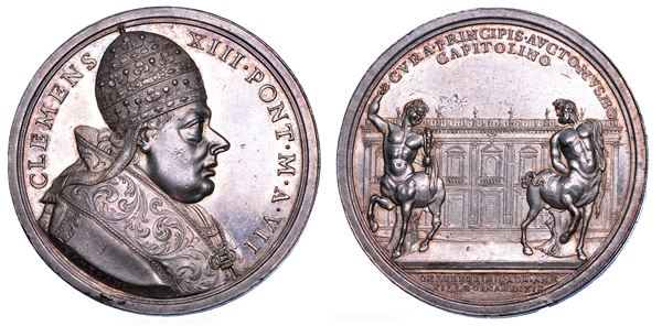 STATO PONTIFICIO. CLEMENTE XIII (Carlo Rezzonico), 1758-1769. Medaglia annuale in argento 1765/A. VII. I Centauri di villa Adriana al Museo Capitolino.