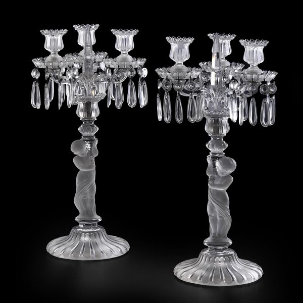 Coppia candelabri “Enfant” Francia, Manifattura Baccarat, primi del XX secolo 