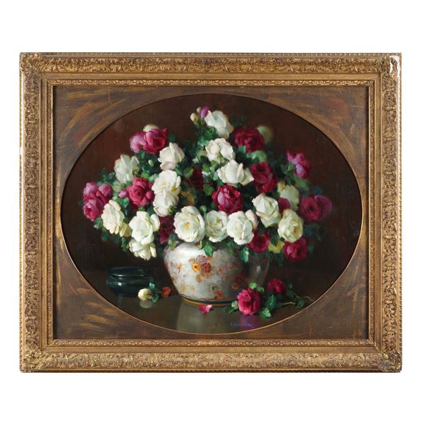 Firmato A. Graziani Mazzo di rose in vaso