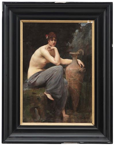 Lionel Royer, Nudo femminile con anfora, olio su tela