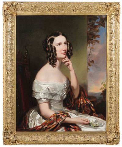 James Curnock, Dama con boccoli e acconciatura elaborata, olio su tela