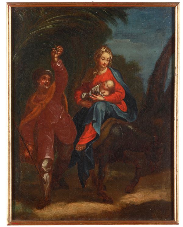 Scuola del XVIII secolo Sacra Famiglia durante la fuga in Egitto