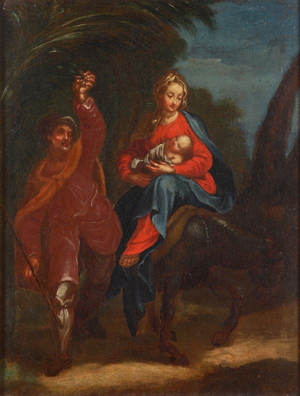 Scuola del XVIII secolo Sacra Famiglia durante la fuga in Egitto