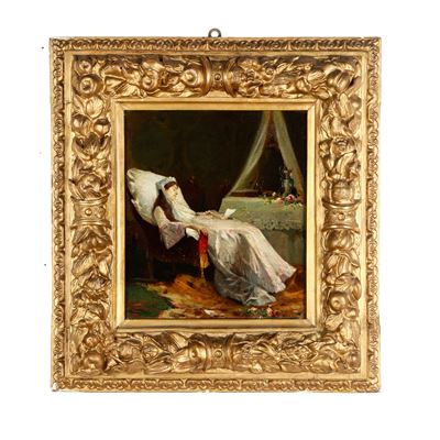 Scuola del XIX secolo, Figura femminile distesa, olio su tela