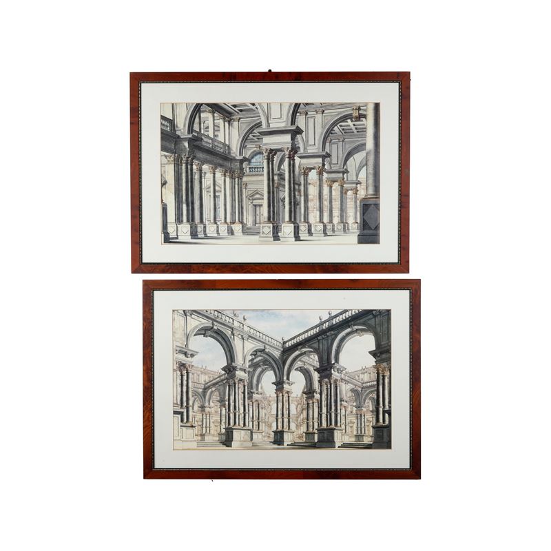 Due stampe colorate Capricci architettonici  - Asta Antiquariato - Cambi Casa d'Aste