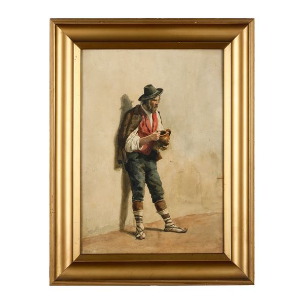 Acquerello raffigurante figura maschile. XIX-XX secolo