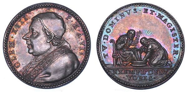 STATO PONTIFICIO. CLEMENTE XIII (Carlo Rezzonico), 1758-1769. Medaglia in argento A. VI (1764). Lavanda dei Piedi del Giovedì Santo.