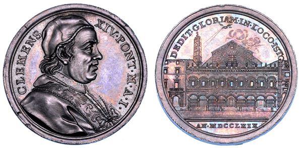 STATO PONTIFICIO. CLEMENTE XIV (Gian Vincenzo Antonio Ganganelli), 1769-1774. Medaglia annuale in argento 1769/A. I. La Basilica romana dei Santi Apostoli e il suo convento.