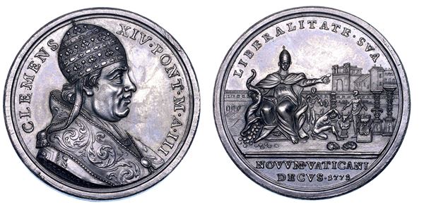 STATO PONTIFICIO. CLEMENTE XIV (Gian Vincenzo Antonio Ganganelli), 1769-1774. Medaglia annuale in argento 1771/A. III. Il Museo Clementino.