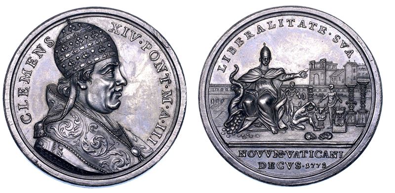 STATO PONTIFICIO. CLEMENTE XIV (Gian Vincenzo Antonio Ganganelli), 1769-1774. Medaglia annuale in argento 1771/A. III. Il Museo Clementino.  - Auction Numismatics - Medals and popes - II - Cambi Casa d'Aste