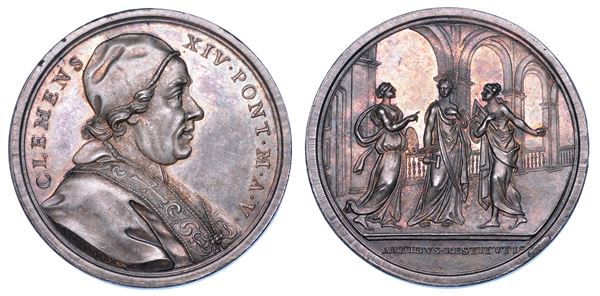 STATO PONTIFICIO. CLEMENTE XIV (Gian Vincenzo Antonio Ganganelli), 1769-1774. Medaglia annuale in argento 1773/A. V. Incremento alle Belle Arti.