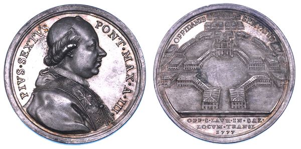 STATO PONTIFICIO. PIO VI (Giannangelo Braschi), 1775-1799. Medaglia annuale in argento 1777/A. III. Fondazione del Borgo di San Lorenzo Nuovo.