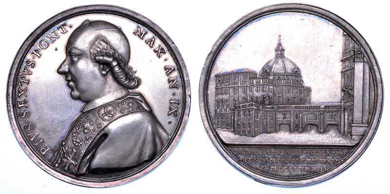 STATO PONTIFICIO. PIO VI (Giannangelo Braschi), 1775-1799. Medaglia annuale in argento 1783/A. IX. La nuova Sacrestia Vaticana in San Pietro.  - Auction Numismatics - Medals and popes - II - Cambi Casa d'Aste