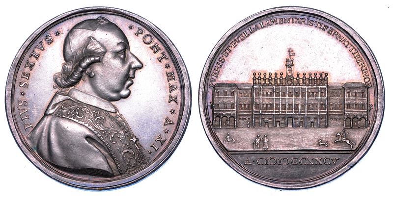 STATO PONTIFICIO. PIO VI (Giannangelo Braschi), 1775-1799. Medaglia annuale in argento 1785/A. XI. L'Ospedale pediatrico a Città di Castello.  - Auction Numismatics - Medals and popes - II - Cambi Casa d'Aste