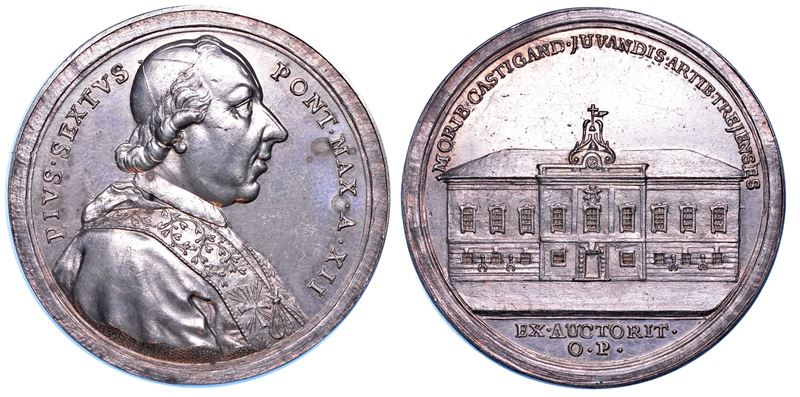 STATO PONTIFICIO. PIO VI (Giannangelo Braschi), 1775-1799. Medaglia annuale in argento 1786/A. XII. Il nuovo carcere di Treja (Macerata).  - Auction Numismatics - Medals and popes - II - Cambi Casa d'Aste