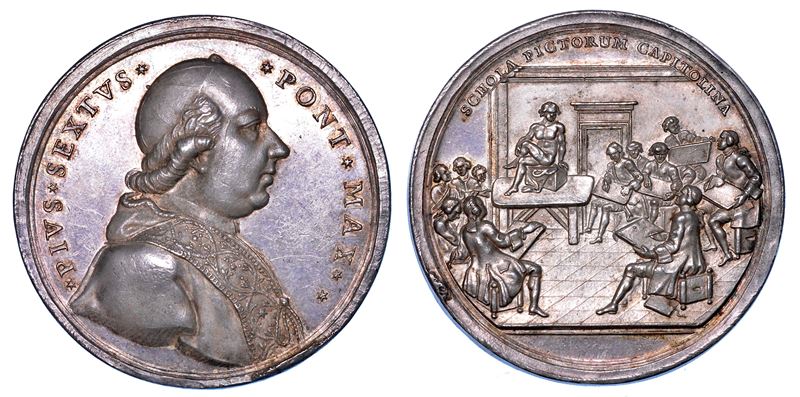 STATO PONTIFICIO. PIO VI (Giannangelo Braschi), 1775-1799. Medaglia in argento (1775/A. I). Scuola del nudo.  - Auction Numismatics - Medals and popes - II - Cambi Casa d'Aste