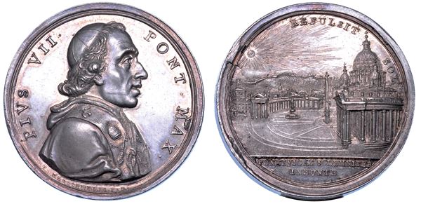 STATO PONTIFICIO. PIO VII (Barnaba Chiaramonti), 1800-1823. Medaglia in argento (1801/A. II). Possesso del Laterano.