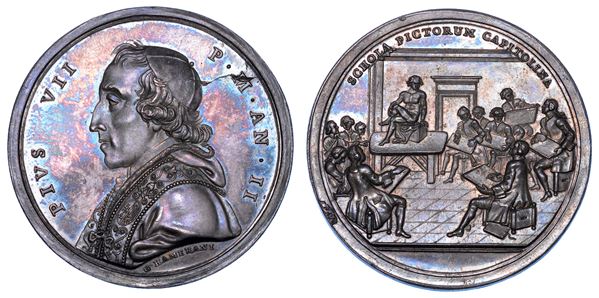 STATO PONTIFICIO. PIO VII (Barnaba Chiaramonti), 1800-1823. Medaglia in argento A. II (1801). Scuola del nudo.