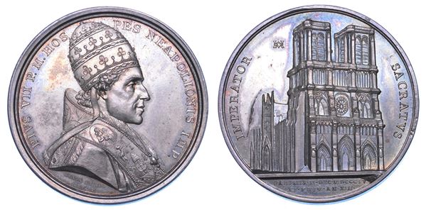 STATO PONTIFICIO. PIO VII (Barnaba Chiaramonti), 1800-1823. Medaglia in argento 1804 (A. V). Il Pontefice a Parigi per l'incoronazione di Napoleone I.