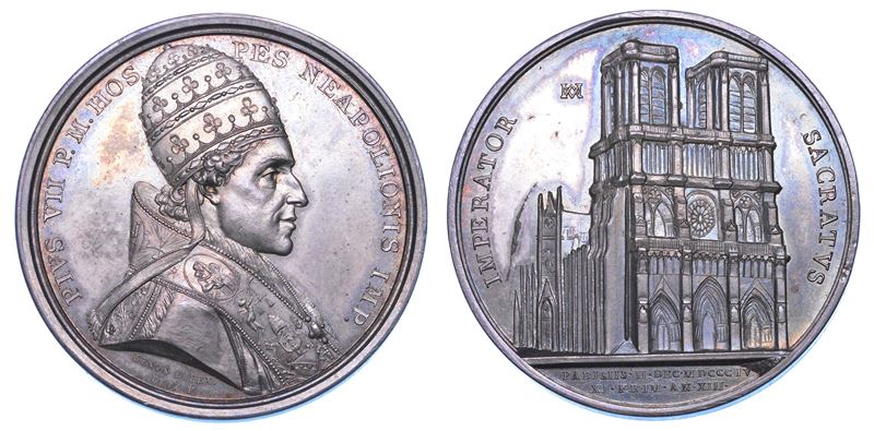 STATO PONTIFICIO. PIO VII (Barnaba Chiaramonti), 1800-1823. Medaglia in argento 1804 (A. V). Il Pontefice a Parigi per l'incoronazione di Napoleone I.  - Auction Numismatics - Medals and popes - II - Cambi Casa d'Aste