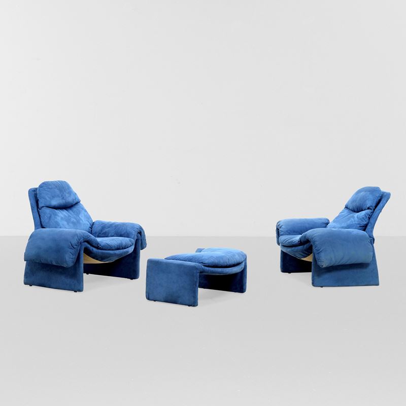 Vittorio Introini : Due poltrone e pouf mod. P 60  - Asta Design - Cambi Casa d'Aste