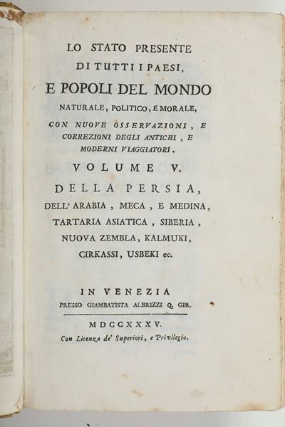 Salmon Thomas (1679-1767) della Persia, Arabia, Tararia, Ecc... Volume V (parte Dell’opera "lo St...