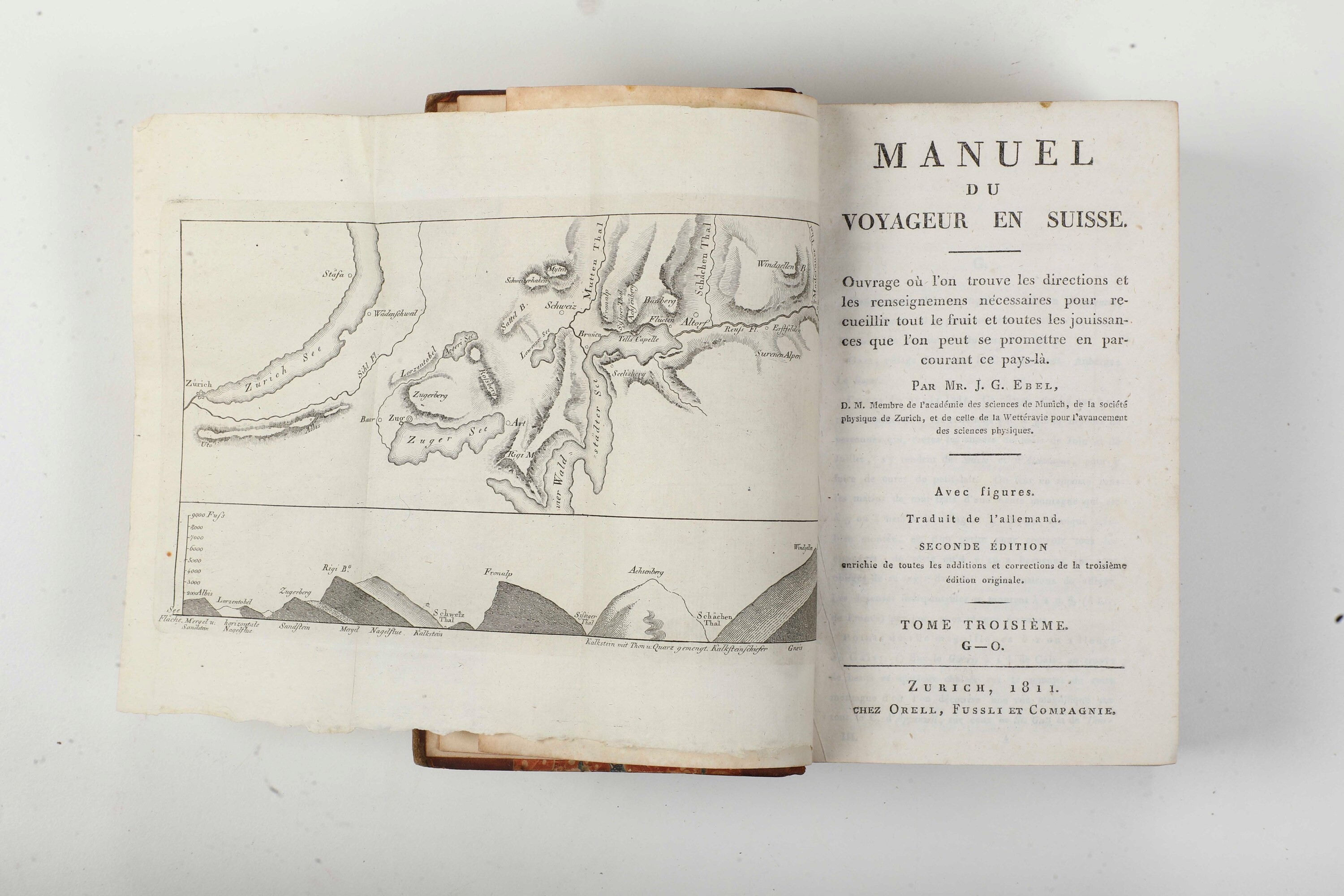 Ebel J.g. Manuel Du Voyageur En Suisse... Quattro Tomi Rilegati in Due Volumi, Zurig, Chez Orell,...