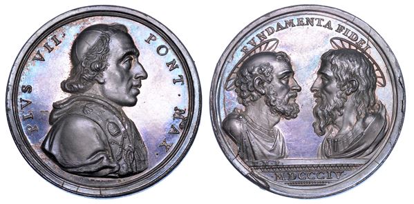 STATO PONTIFICIO. PIO VII (Barnaba Chiaramonti), 1800-1823. Medaglia in argento 1804 (A.V). I Santi Pietro e Paolo.