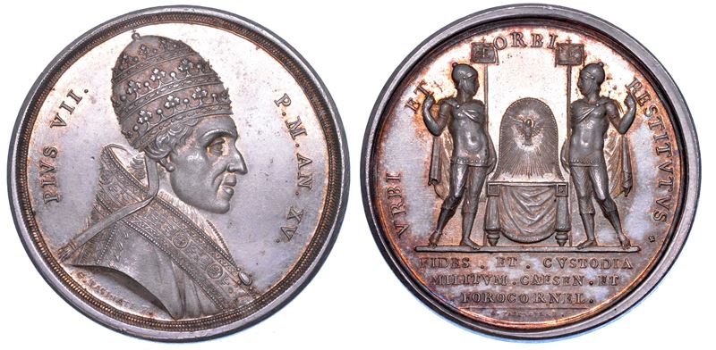 STATO PONTIFICIO. PIO VII (Barnaba Chiaramonti), 1800-1823. Medaglia in argento A. XV (1814). Visita alle truppe a Imola e Cesena.  - Auction Numismatics - Medals and popes - II - Cambi Casa d'Aste