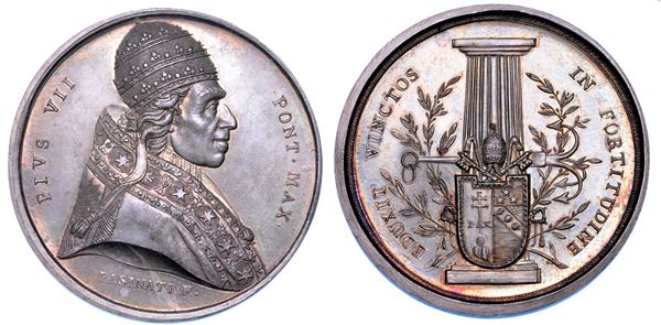 STATO PONTIFICIO. PIO VII (Barnaba Chiaramonti), 1800-1823. Medaglia in argento (1814/A. XV). Liberazione del Pontefice dalla prigionia.