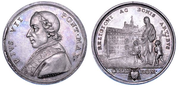 STATO PONTIFICIO. PIO VII (Barnaba Chiaramonti), 1800-1823. Medaglia in argento (1823/A. XXIV). Premio per gli allievi del Collegio romano.