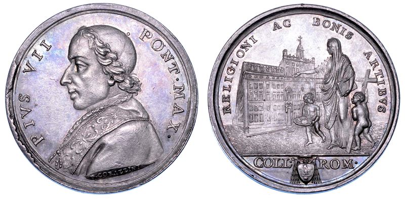 STATO PONTIFICIO. PIO VII (Barnaba Chiaramonti), 1800-1823. Medaglia in argento (1823/A. XXIV). Premio per gli allievi del Collegio romano.  - Auction Numismatics - Medals and popes - II - Cambi Casa d'Aste