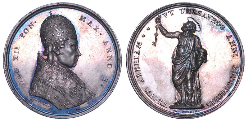 STATO PONTIFICIO. LEONE XII (Annibale Sermattei della Genga), 1823-1829. Medaglia annuale in argento A. I (1824). Indizione dell'Anno Santo 1825.  - Auction Numismatics - Medals and popes - II - Cambi Casa d'Aste