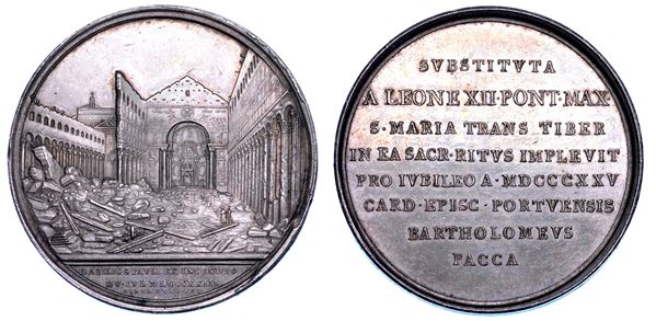 STATO PONTIFICIO. LEONE XII (Annibale Sermattei della Genga), 1823-1829. Medaglia in argento 1825 (A. II). Chiusura della Porta Santa di Santa Maria in Trastevere.