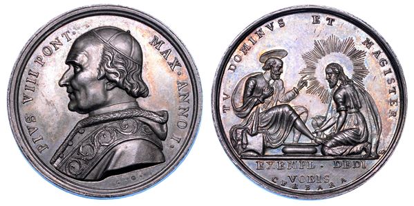 STATO PONTIFICIO. PIO VIII (Francesco Saverio Castiglioni), 1829-1830. Medaglia in argento A. I (1829). Lavanda dei piedi del Giovedì Santo.