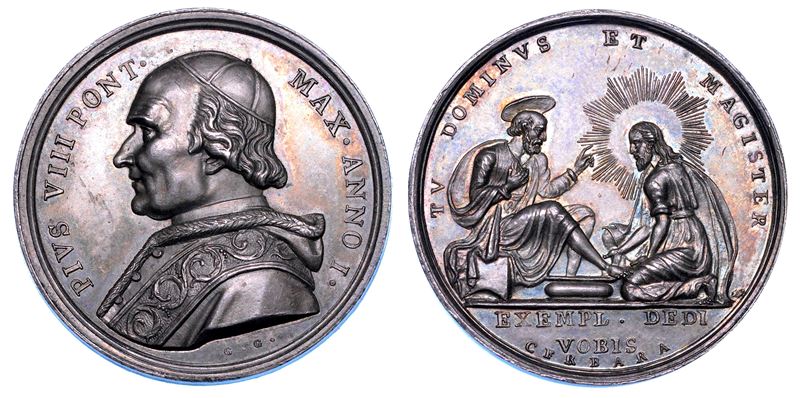 STATO PONTIFICIO. PIO VIII (Francesco Saverio Castiglioni), 1829-1830. Medaglia in argento A. I (1829). Lavanda dei piedi del Giovedì Santo.  - Auction Numismatics - Medals and popes - II - Cambi Casa d'Aste