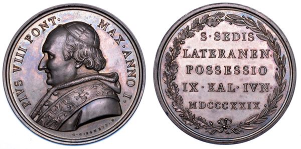 STATO PONTIFICIO. PIO VIII (Francesco Saverio Castiglioni), 1829-1830. Medaglia in argento 1829/A. I. Possesso del Laterano.